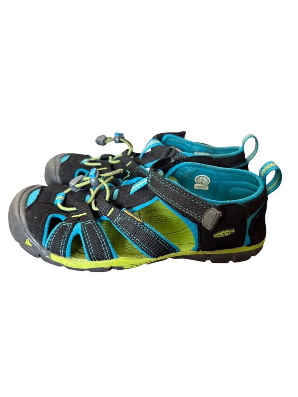 Keen Kids’ Sea Camp II Black Sandals with Teal and Lime Accents-Size 4